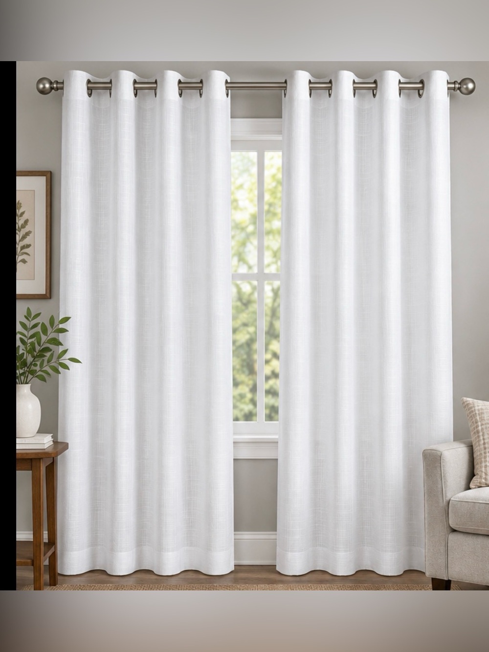 2 White Curtain Panels 104”Wide  🤍 White Textured Curtains – 52” x 62” Each